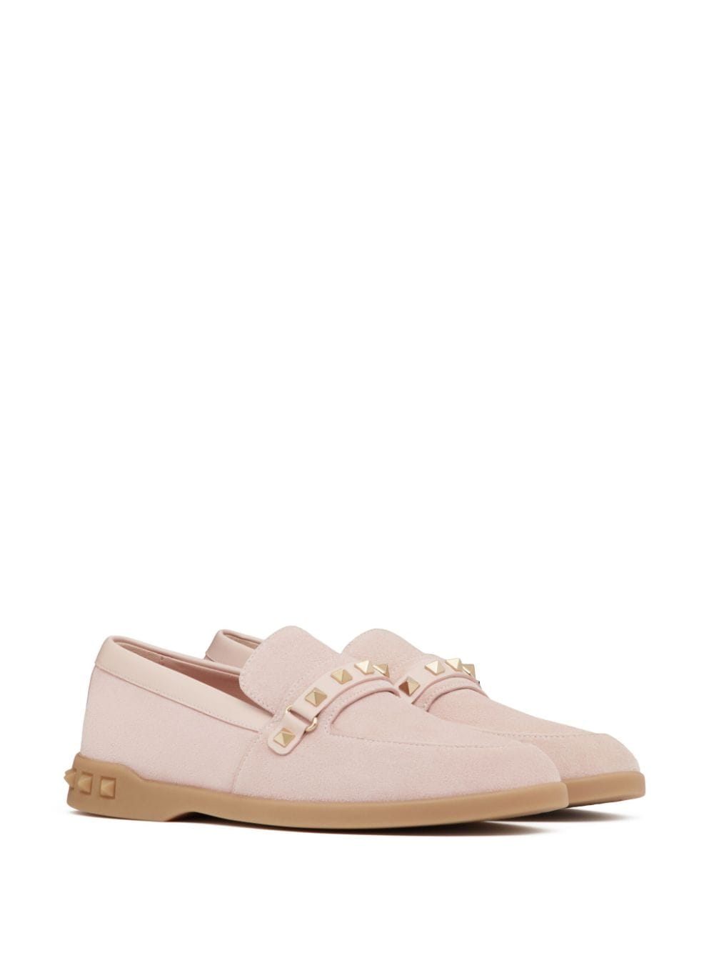 VALENTINO GARAVANI Blush Pink Leather Loafers with Signature Rockstud Detailing for Women