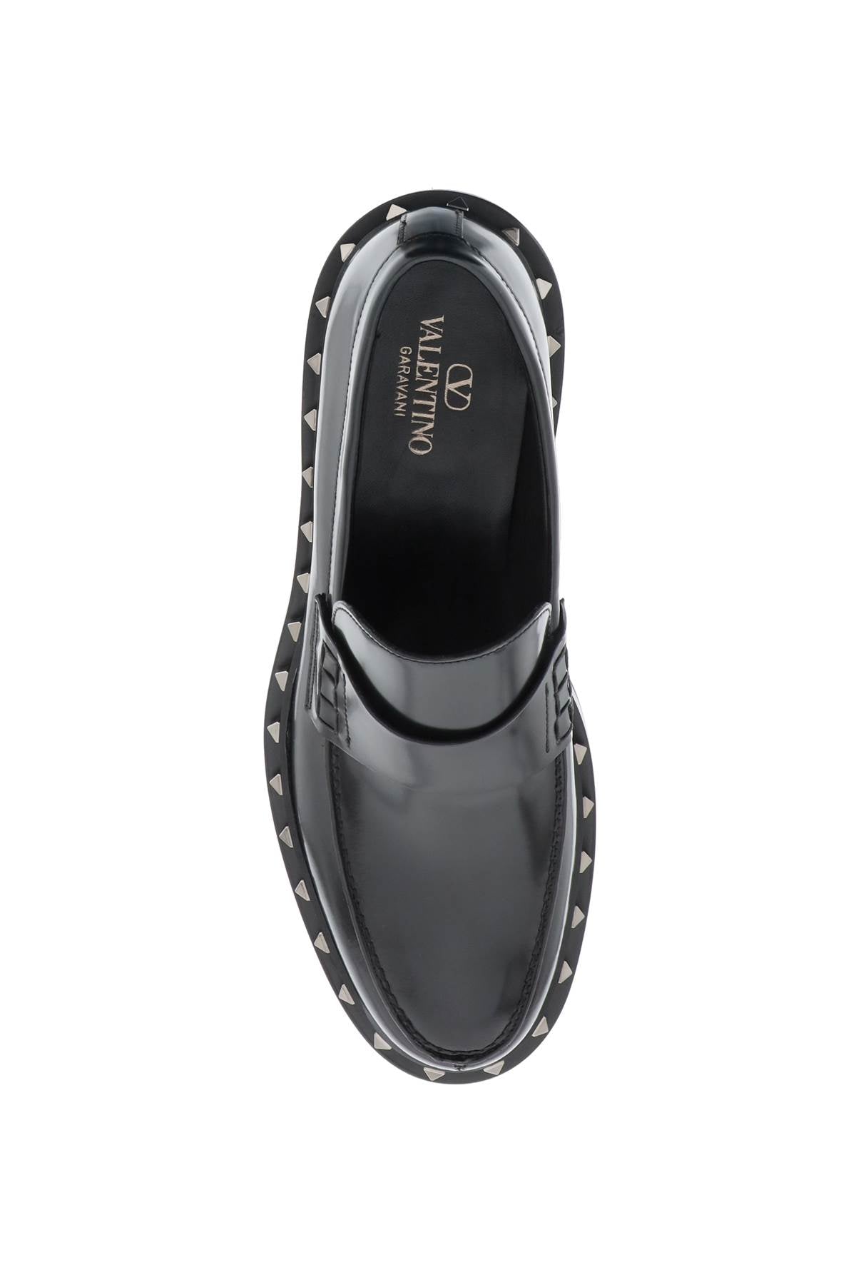 VALENTINO GARAVANI Men's Black Leather Rockstud Moccasins for SS24