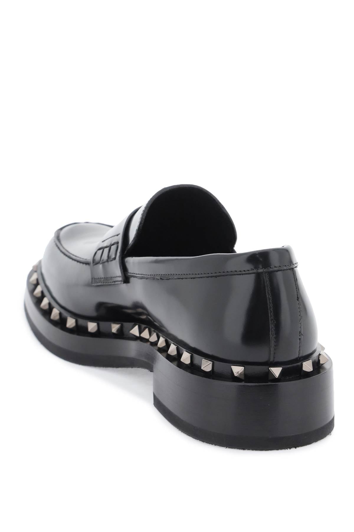 VALENTINO GARAVANI Men's Black Leather Rockstud Moccasins for SS24