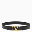 VALENTINO GARAVANI Black Leather Belt with VLogo Detail for Men's Fashion