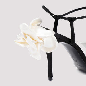 MAGDA BUTRYM Elegant Satin Floral Sandals with Leather Heel