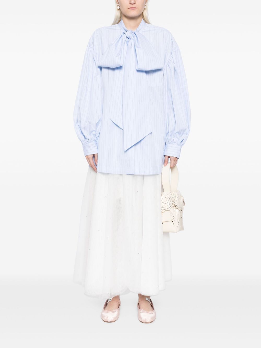 SIMONE ROCHA Sky-Blue Cotton Relaxed Fit Shirt with Bow Collar