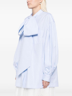 SIMONE ROCHA Sky-Blue Cotton Relaxed Fit Shirt with Bow Collar