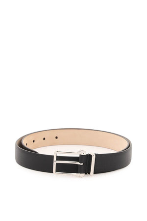 ALEXANDER MCQUEEN Men's Black Thin Twin Skull Leather Belt for SS24