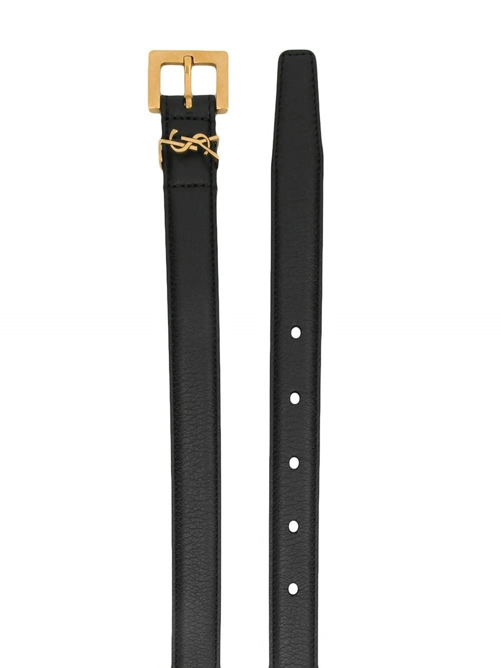 SAINT LAURENT Elegant Thin Calfskin Belt with Bronze-Tone Buckle, 2cm