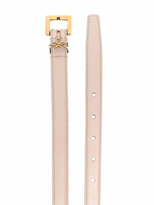 SAINT LAURENT Elegant Thin Calfskin Belt with Bronze-Tone Buckle, 2cm