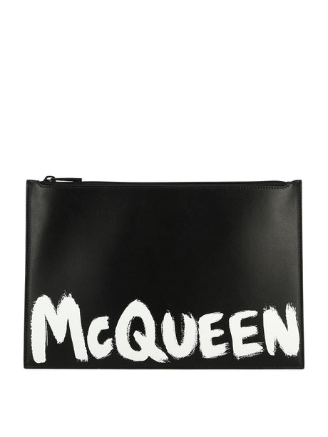 ALEXANDER MCQUEEN Black Leather Men's Clutch for FW24