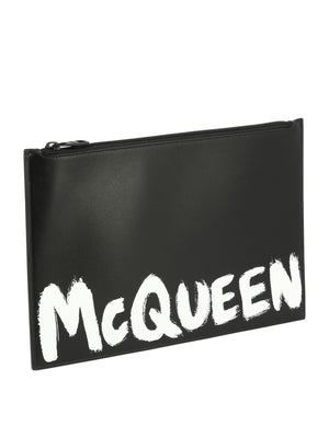 ALEXANDER MCQUEEN Black Leather Men's Clutch for FW24