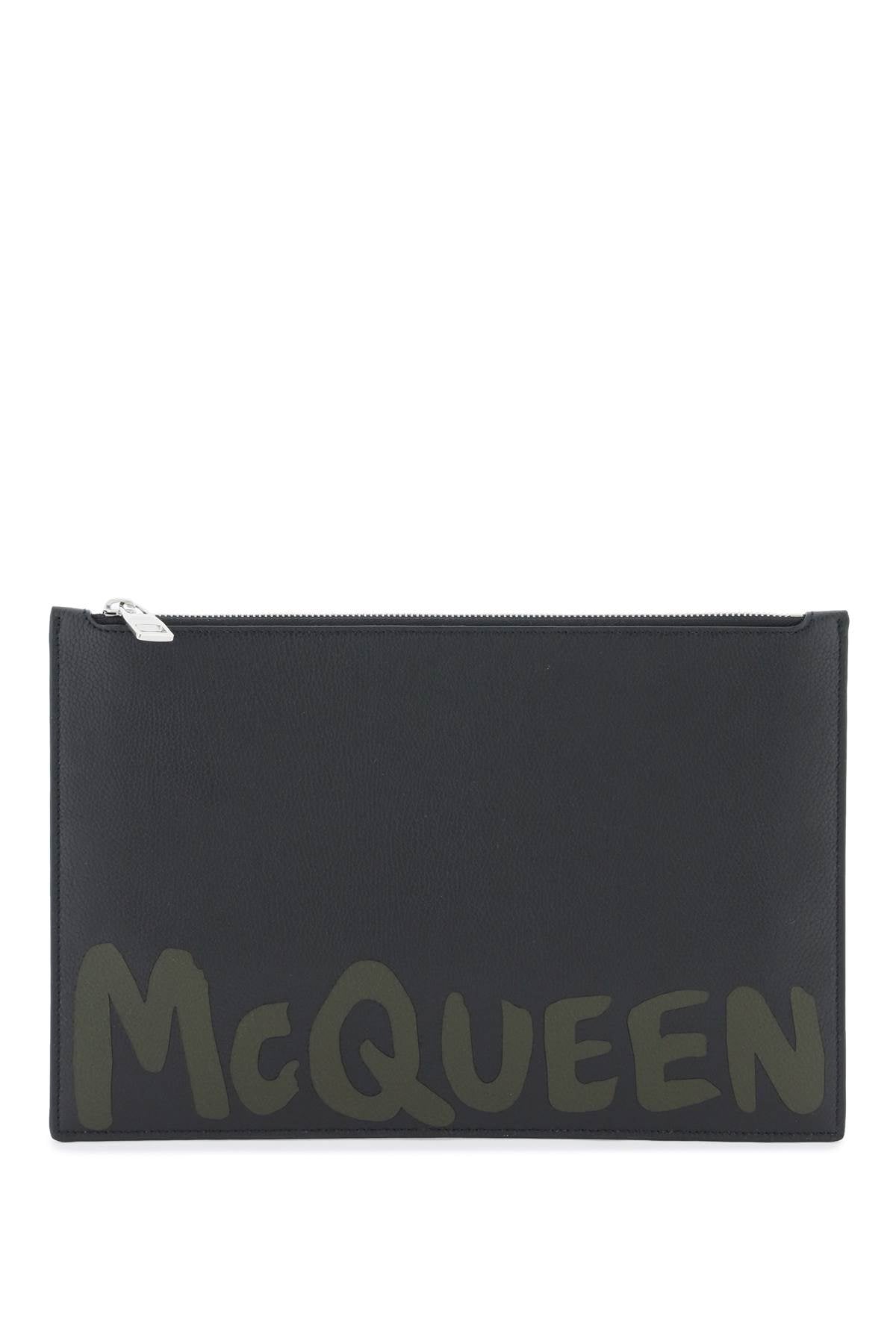 ALEXANDER MCQUEEN Men's Graffiti Leather Pouch Handbag - SS24 Collection