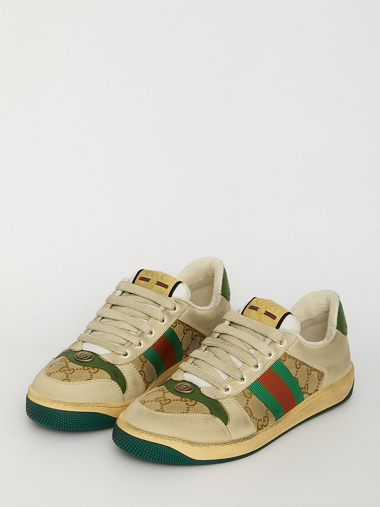 GUCCI Beige SCREENER Sneakers with Green and Orange Vintage Details