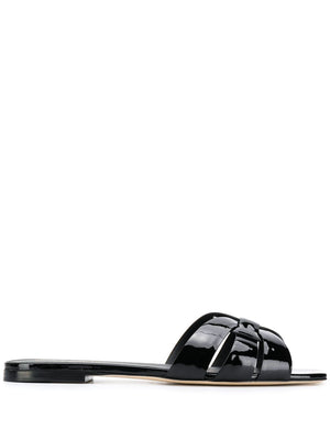 SAINT LAURENT Tribute Patent Leather Flat Sandals