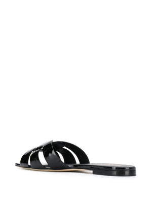 SAINT LAURENT Tribute Patent Leather Flat Sandals