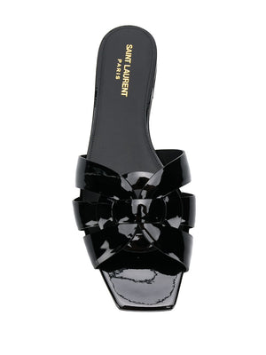 SAINT LAURENT Tribute Patent Leather Flat Sandals