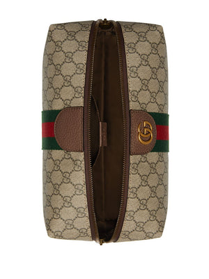 GUCCI Men's Brown Leather Textile Clutch for SS24