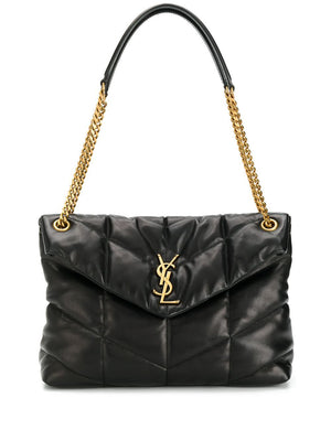 SAINT LAURENT Elegant Quilted Lambskin Shoulder Bag with Gold-Tone YSL Monogram Medium - 13.8x9.1x5.3 in