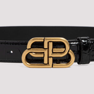 BALENCIAGA Embossed Leather Belt for Women - Black