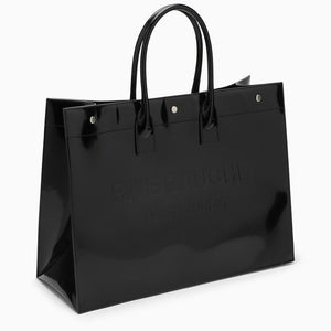 SAINT LAURENT Large Black Patent Leather Men's Tote with Rive Gauche Motif