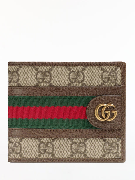 GUCCI Beige and Ebony GG Supreme Canvas Wallet with Green and Red Web for Men's Fashion