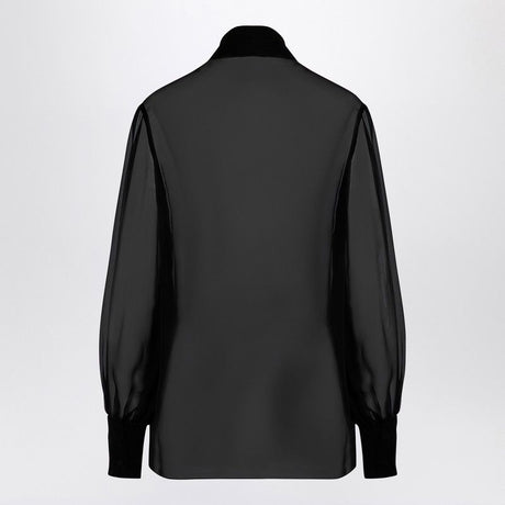 VALENTINO Semi-Transparent Black Silk Chiffon Shirt