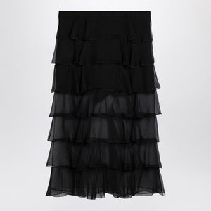 VALENTINO Chic Black Silk Chiffon Mini Skirt with Ruffle Details