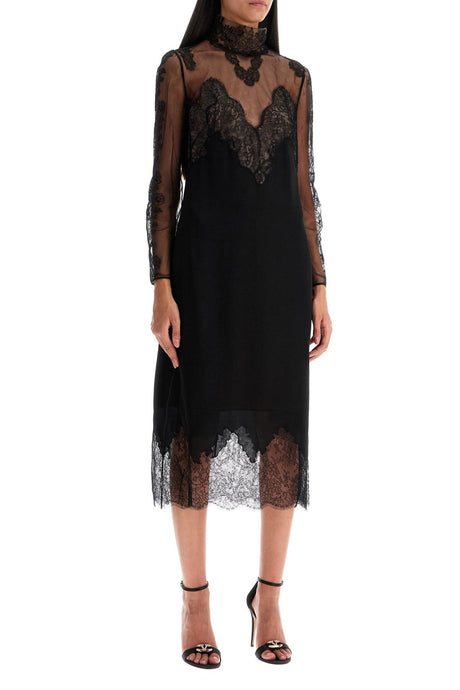 VALENTINO GARAVANI Silk and Lace Midi Dress