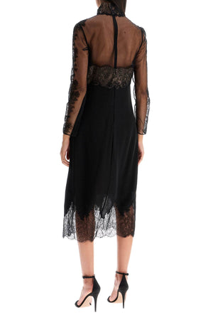 VALENTINO GARAVANI Silk and Lace Midi Dress