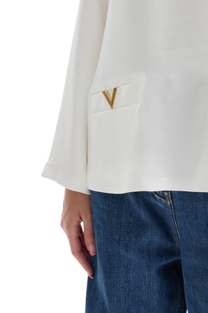 VALENTINO GARAVANI Chic Crepe Blouse with Kaftan Neckline and Gold Detailing