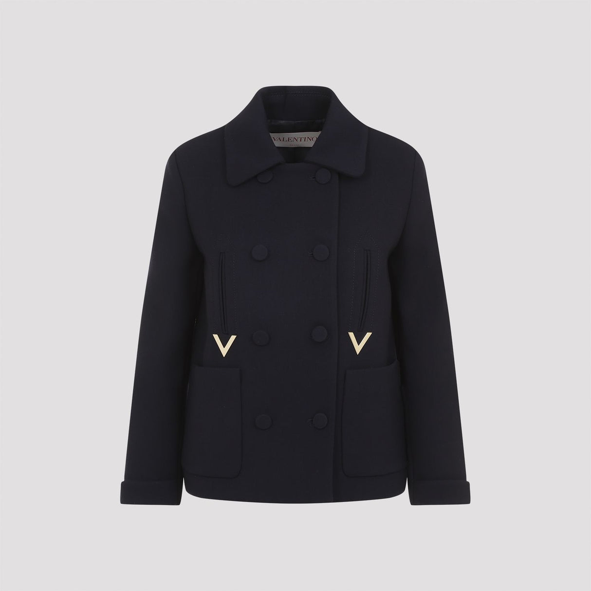 VALENTINO Chic Women's Mini Navy Button-Down Jacket with 8 Buttons