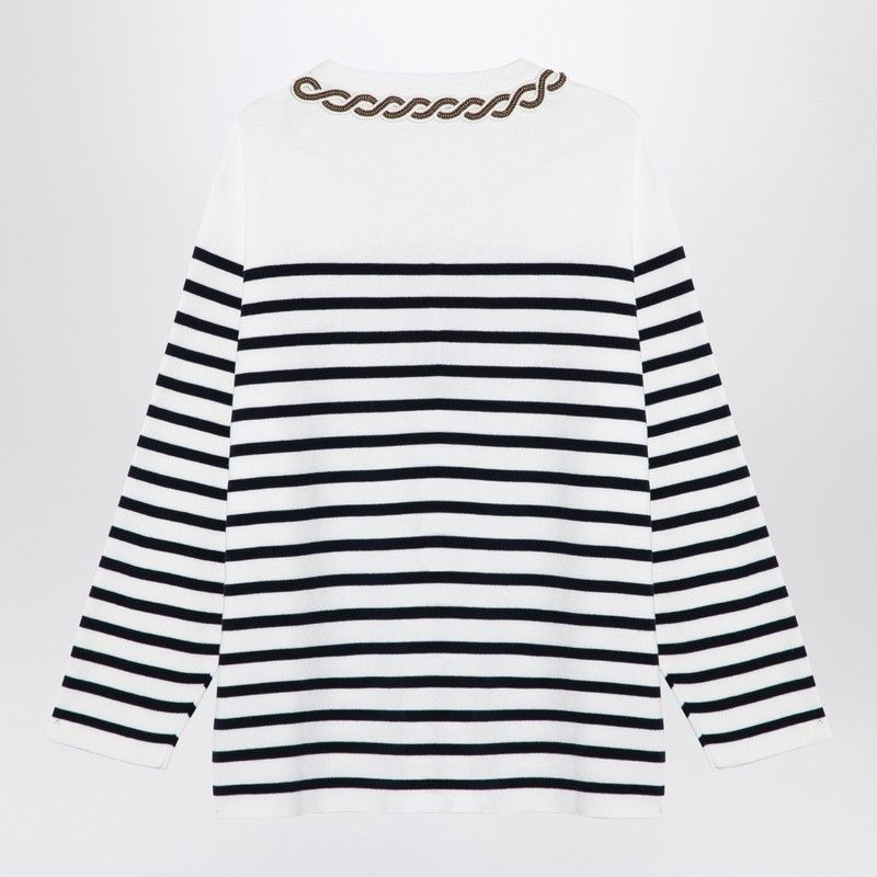 VALENTINO Nautical Striped Long Sleeve T-Shirt with Gold Button Detail