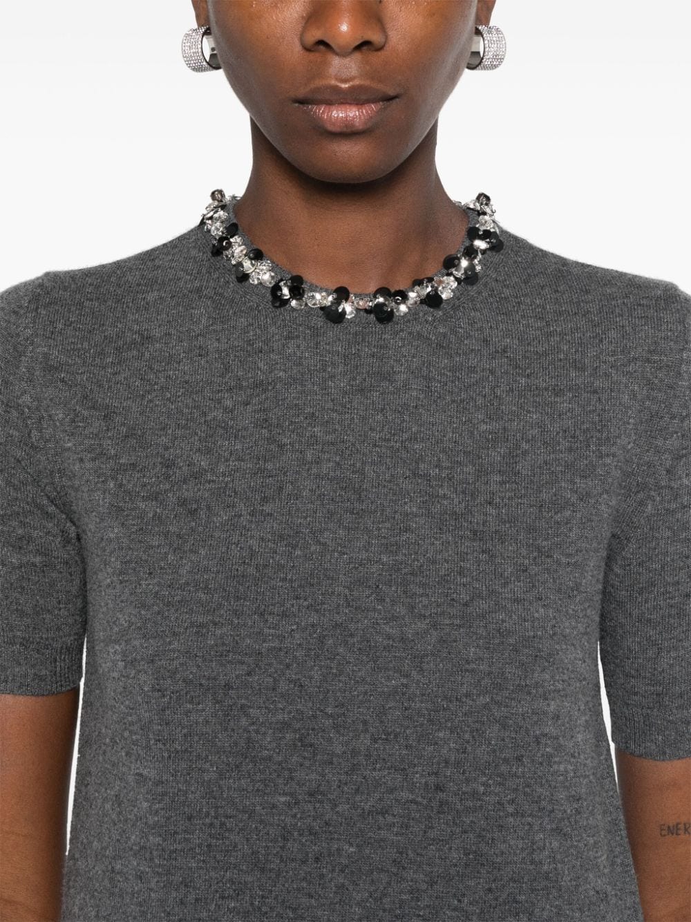 VALENTINO Elegant Grey Wool Embroidered Top