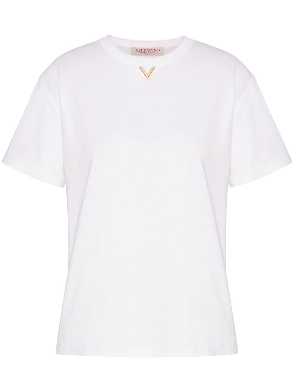 VALENTINO GARAVANI Elegant Gold V-Detailed Crewneck T-Shirt