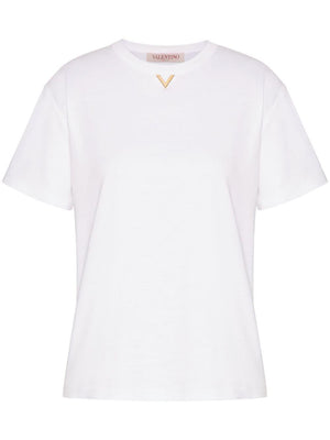 VALENTINO GARAVANI Elegant Gold V-Detailed Crewneck T-Shirt