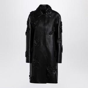 VALENTINO Embroidered Black Leather Jacket for Women