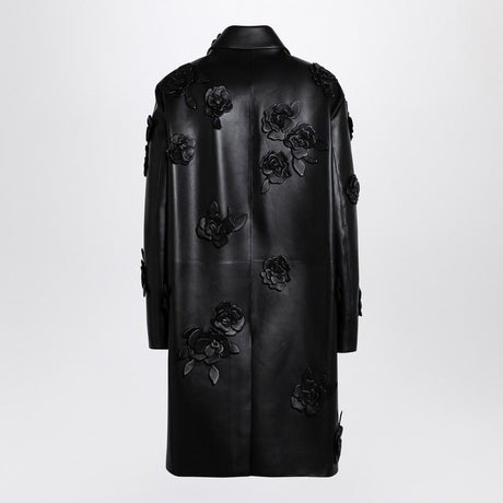 VALENTINO Embroidered Black Leather Jacket for Women