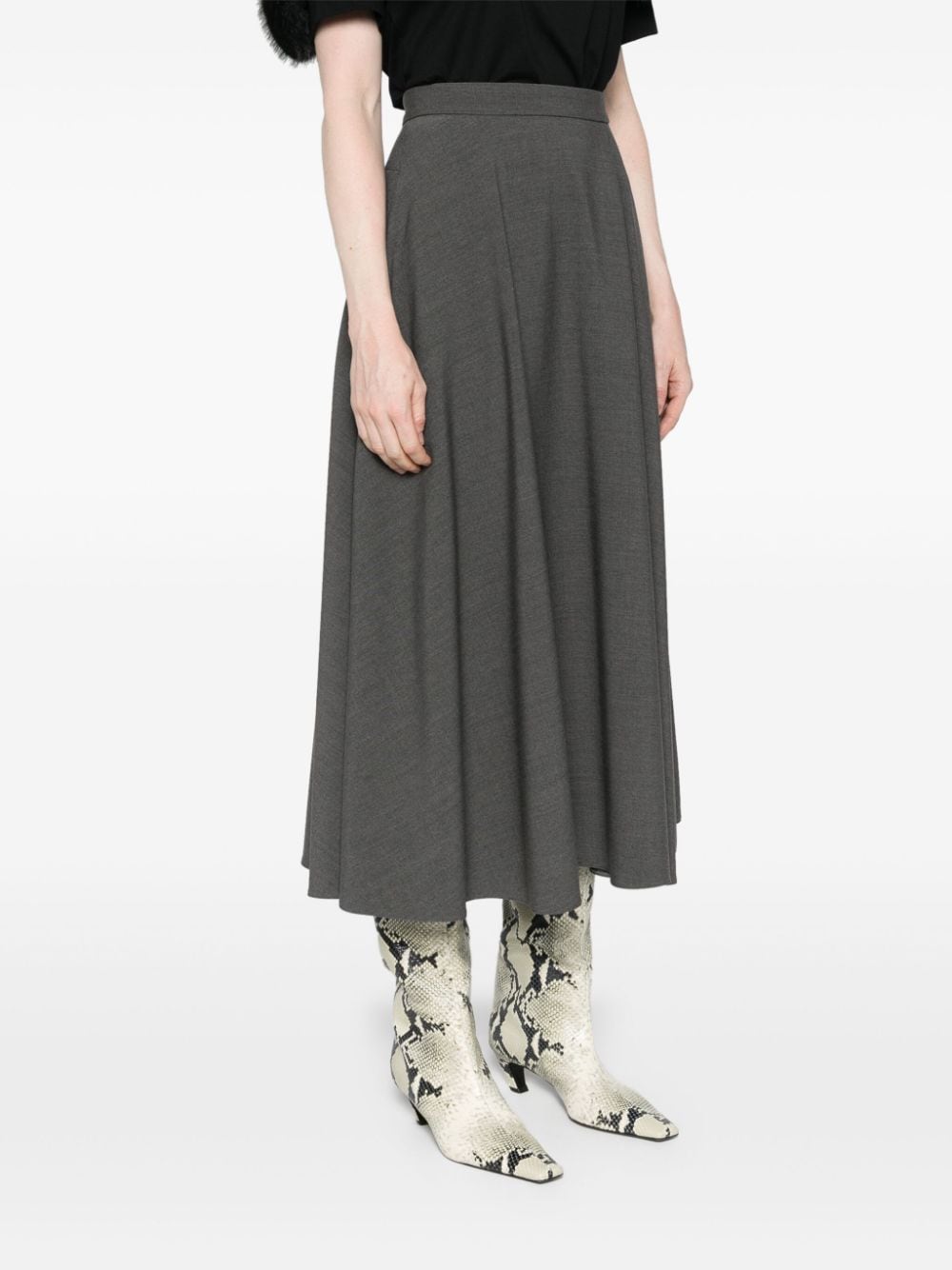 VALENTINO Elegant Grey Wool Midi Skirt