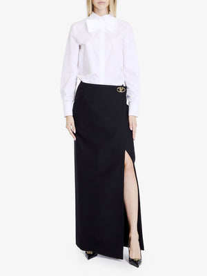 VALENTINO GARAVANI Elegant Long Crepe Couture Skirt with Gold-Tone VLOGO Clasp