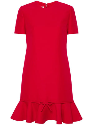 VALENTINO Crimson Wool-Silk Mini Dress with Peplum Hem