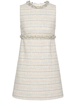 VALENTINO Elegant Tweed Mini Dress with Crystal and Sequin Details