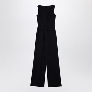 VALENTINO Elegant Navy Blue Wool Jumpsuit with Wide-Leg Design