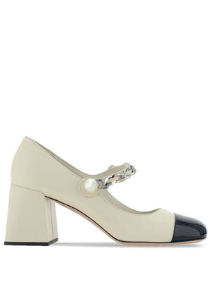 MIU MIU Elegant Black and White Pumps with Silver Chain Detail