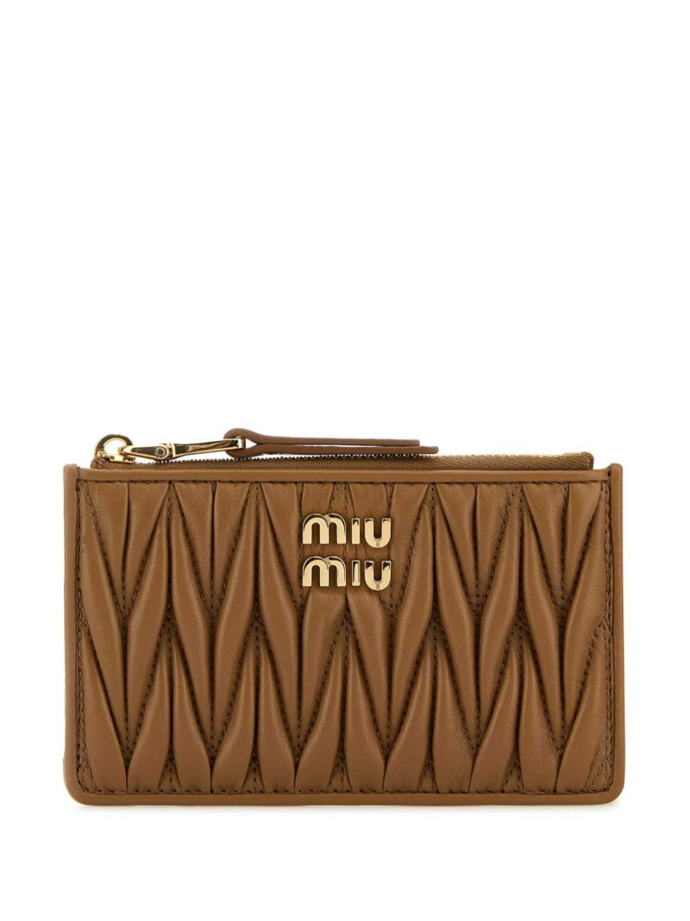 MIU MIU Mini Camel Zip Purse with Golden Accents