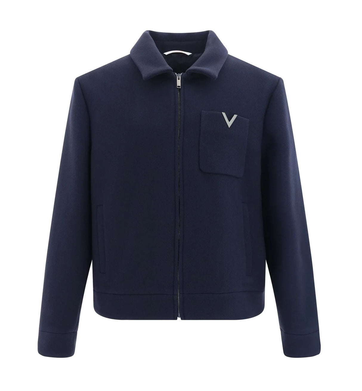 VALENTINO Men's Classic Blue Wool Zip Jacket