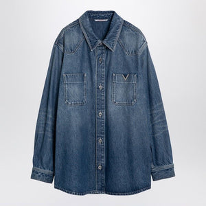 VALENTINO Blue Denim Casual Shirt with Signature Metal Detail