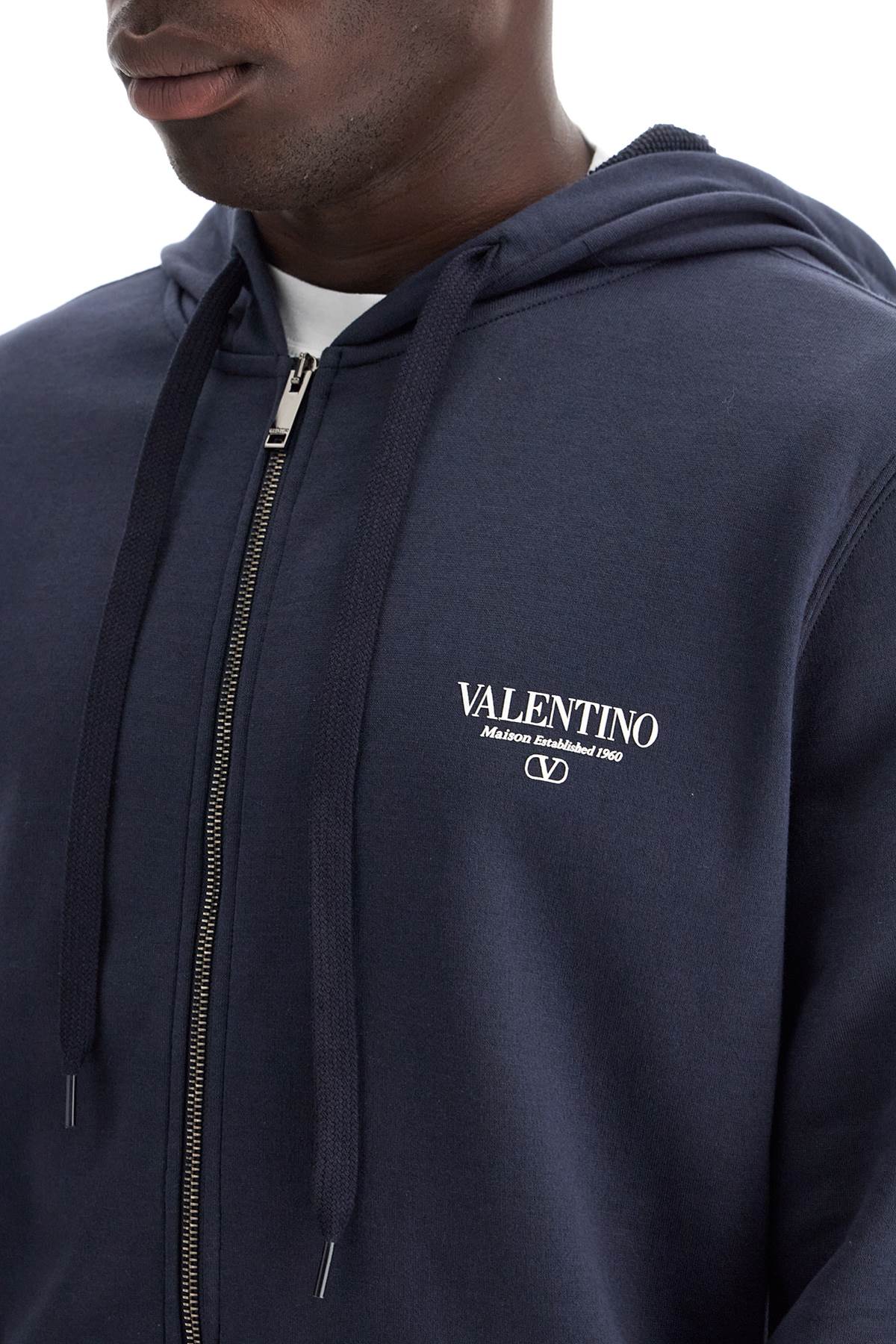 VALENTINO GARAVANI Men's Full Zip Hooded Sweatshirt with Logo Detail - Size L