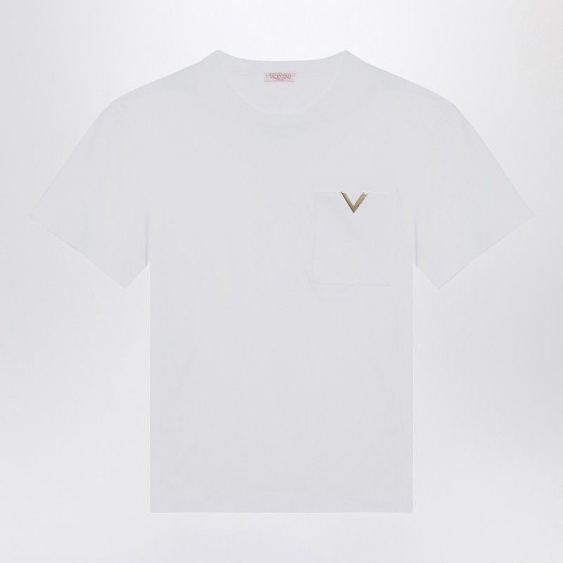 VALENTINO Metallic Accent White Cotton T-Shirt