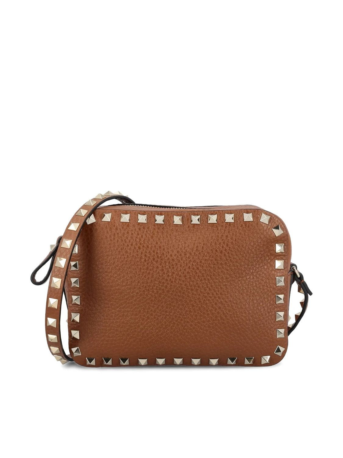 VALENTINO Mini Camel Crossbody Bag with Golden Logo and Studs