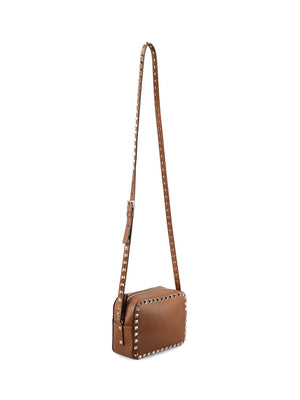 VALENTINO Mini Camel Crossbody Bag with Golden Logo and Studs