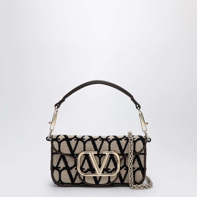 VALENTINO GARAVANI Iconic Mini Toile Dual-Strap Handbag in Beige and Black