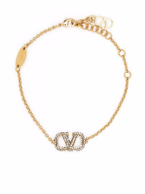 VALENTINO GARAVANI Golden VLogo Crystal Charm Bracelet