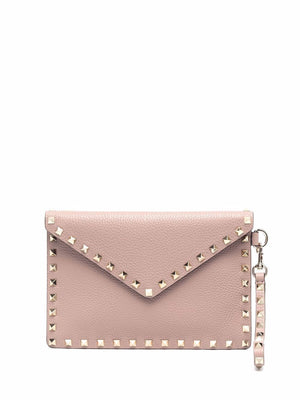 VALENTINO Women's Porcelain Blue Calf Leather Medium Rockstud Flat Pouch - FW24